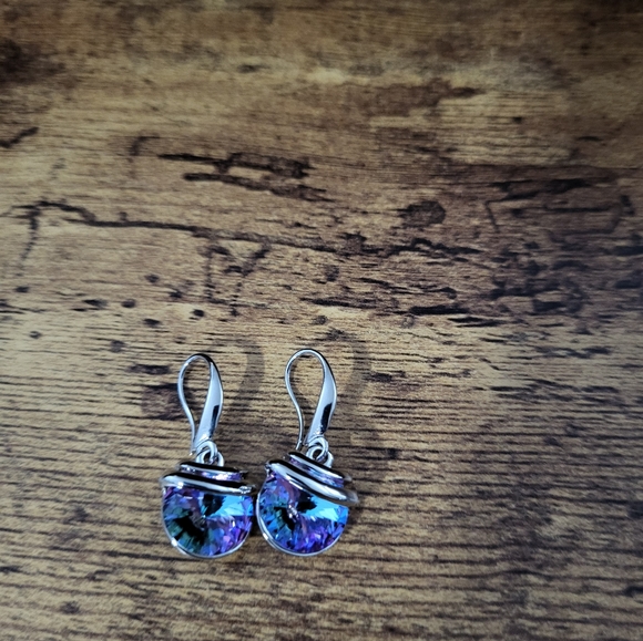 Callura Vitrail Light Wrapped Drop Earrings W Swarovski Crystals,Purple/Blue, 1" - Picture 15 of 16